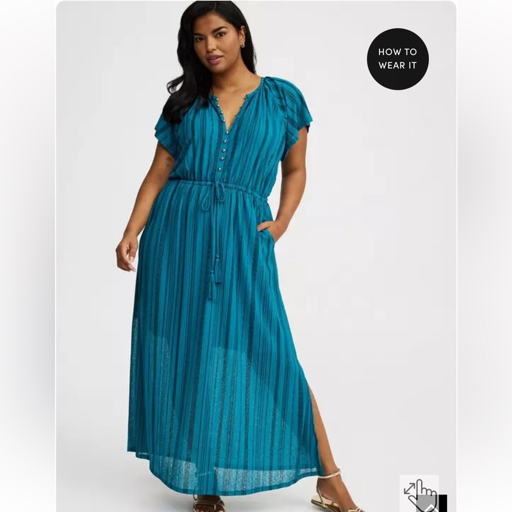 Torrid Blue Smocked Maxi Dress with Flutter Sleeves